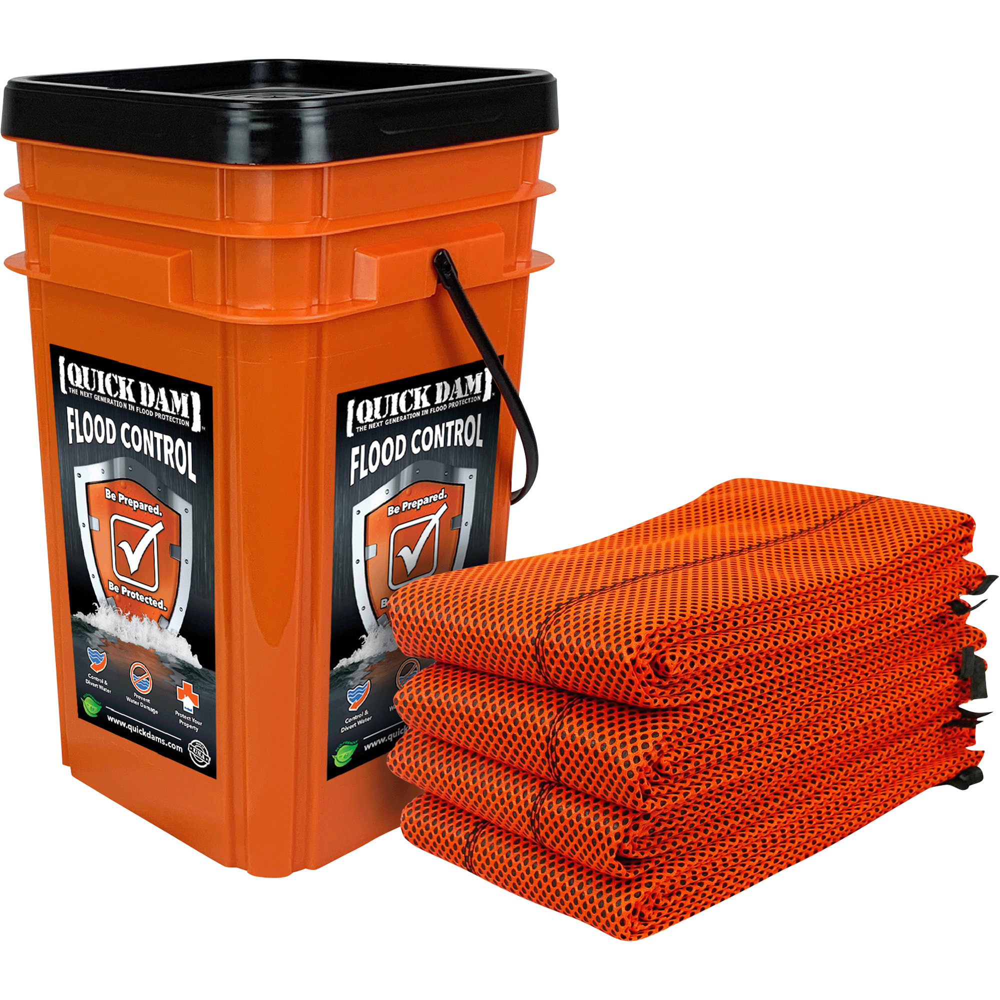 Quick Dam Grab & Go Hi-Vis Flood Kit, Includes 4 Water Barriers and Bucket, Model# QDGG10-4HV